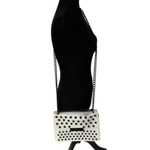 Foley & Corinna Crossbody Bag White Faux Leather Studded Chain Strap 7.5"x10"x3"